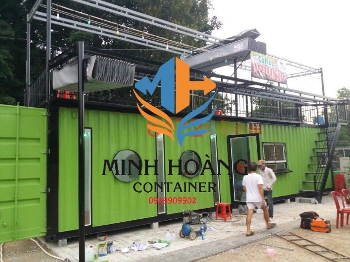 Container Cafe Nguyên Bản 40 Feet không cách nhiệt vách trần - có mái che và sân thượng